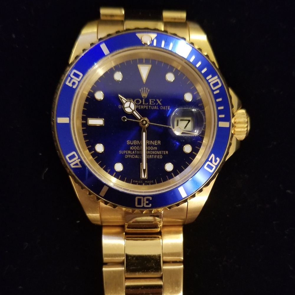 Mens Gold Watch with Blue Face